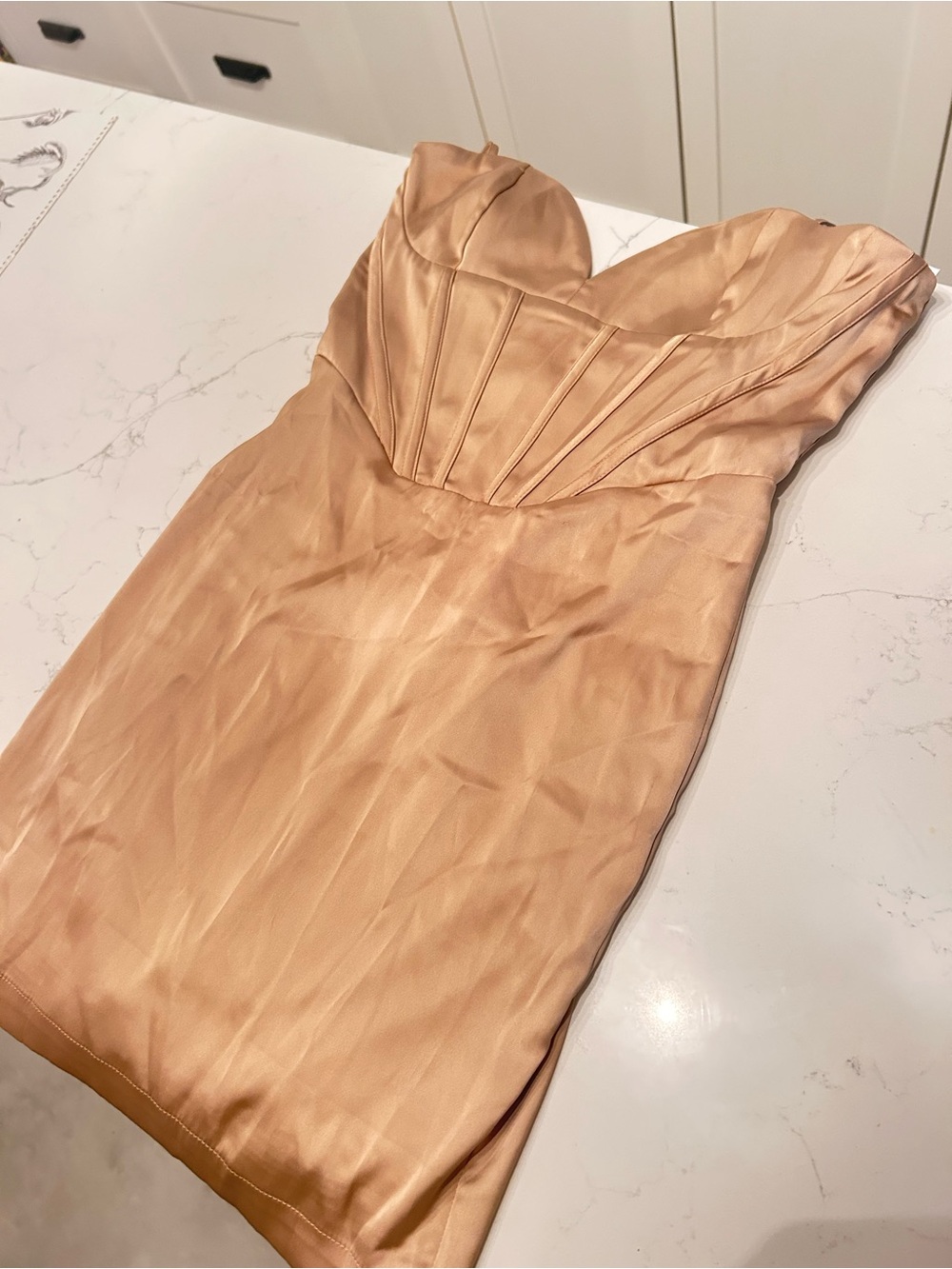 Dynamite Strapless Satin Dress in Champagne Rose